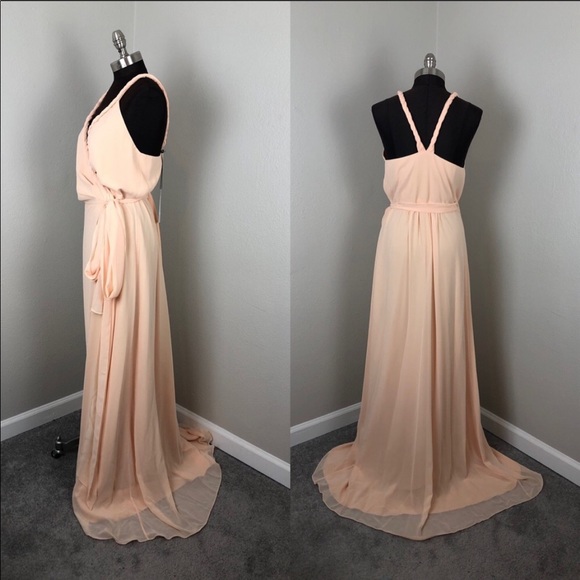 NWT Joanna August Peach Blush Wrap Chiffon Gown - Picture 2 of 8